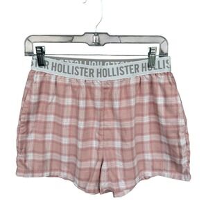 Hollister Sleep Shorts Womens Small Pink Plaid Flannel Logo Waistband Lounge